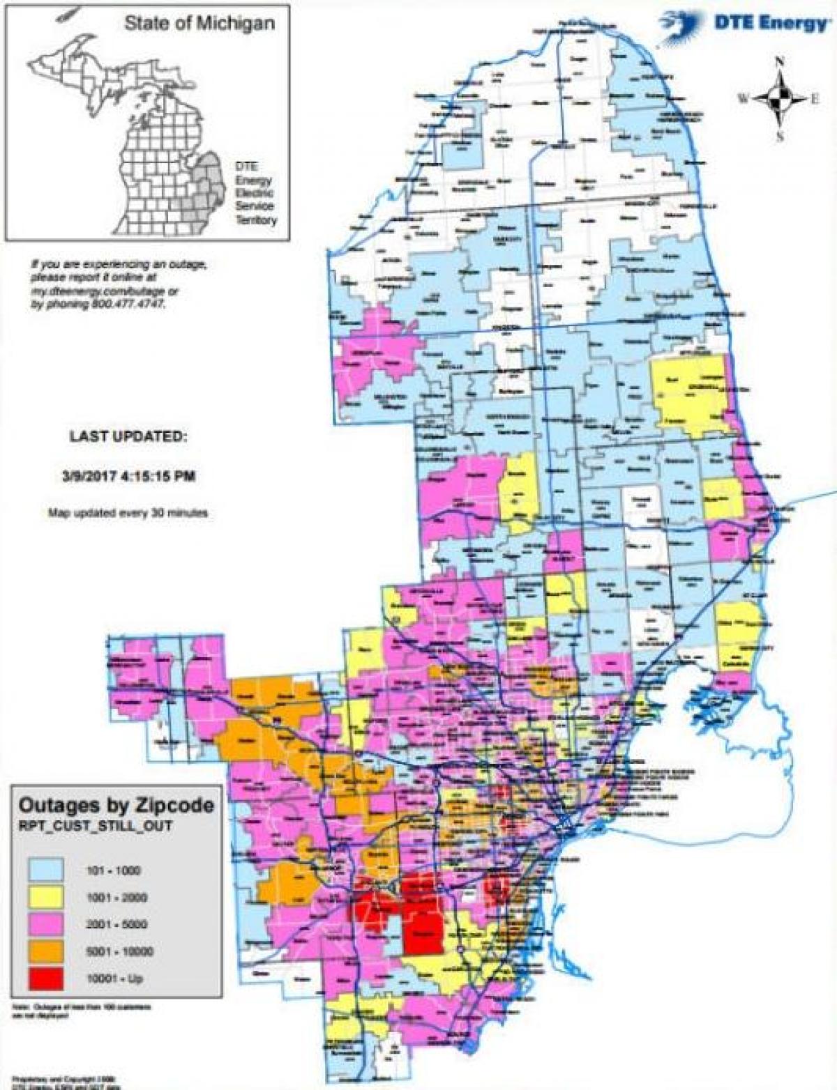Detroit edison izpadu zemljevid