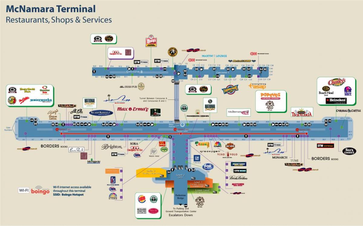 Detroit Letališče, restavracija zemljevid