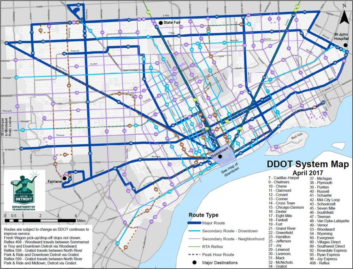 zemljevid Detroit Avtobus