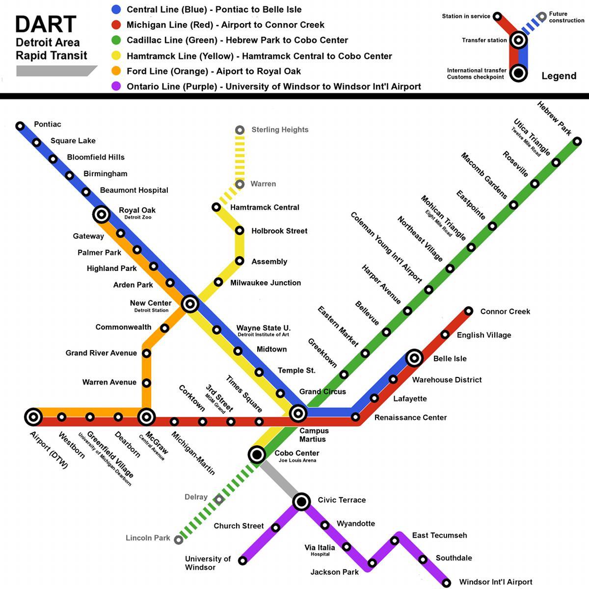 Detroit vlak zemljevid