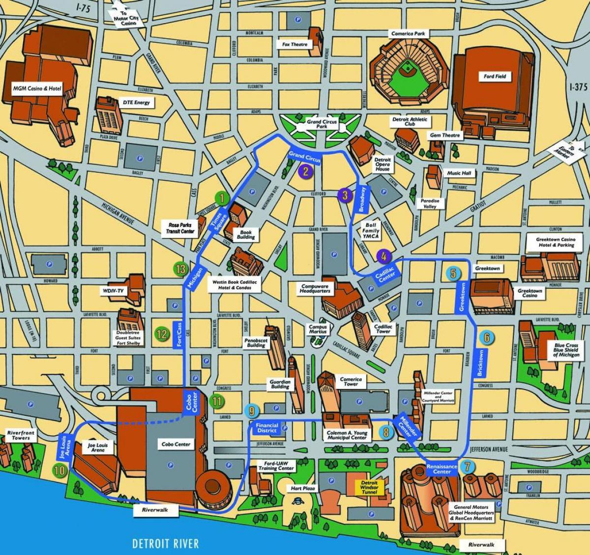 Detroit turistični zemljevid