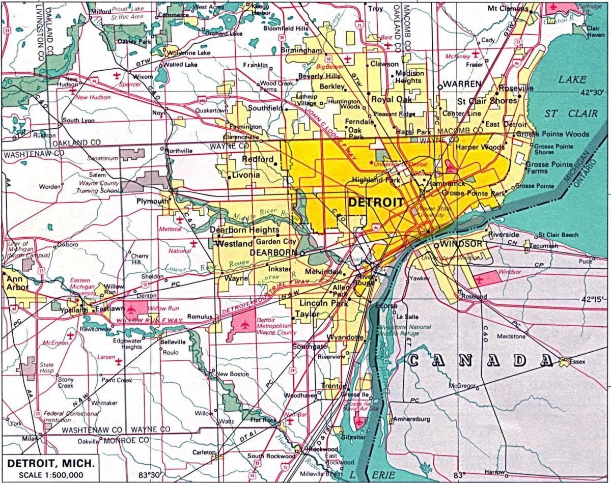 predmestju Detroita zemljevid